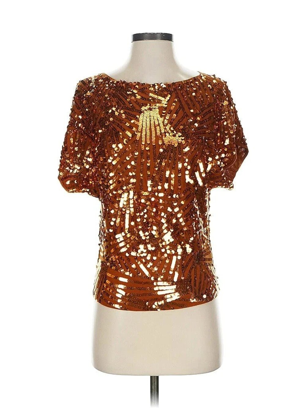 NWT Gold sequins DKNY silk party top, size Small
